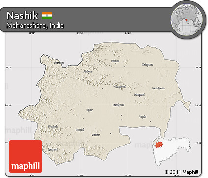 Shaded Relief Map of Nashik, cropped outside