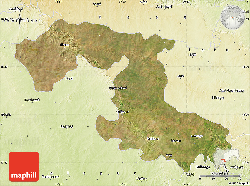 Osmanabad In Maharashtra Map Satellite Map Of Osmanabad, Physical Outside