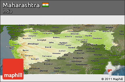 Physical Panoramic Map of Maharashtra, darken