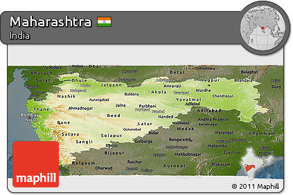 Physical Panoramic Map of Maharashtra, darken