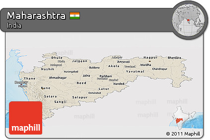 Shaded Relief Panoramic Map of Maharashtra, single color outside