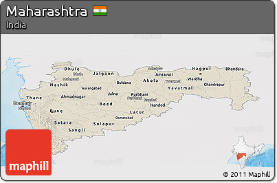 Shaded Relief Panoramic Map of Maharashtra, single color outside