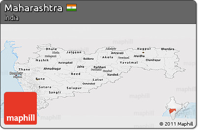 Silver Style Panoramic Map of Maharashtra, single color outside