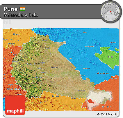 Satellite 3D Map of Pune, political outside