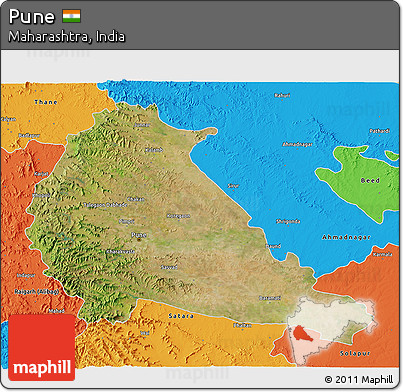Satellite 3D Map of Pune, political outside