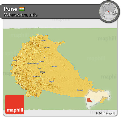 Savanna Style 3D Map of Pune, single color outside
