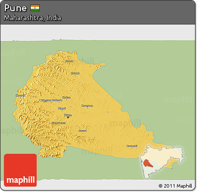 Savanna Style 3D Map of Pune, single color outside