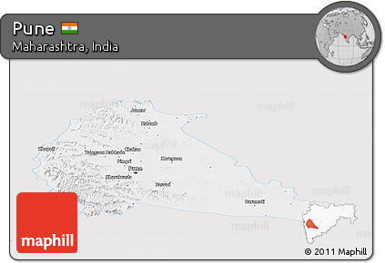 Silver Style Panoramic Map of Pune, single color outside