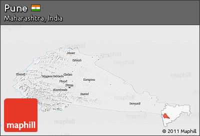 Silver Style Panoramic Map of Pune, single color outside