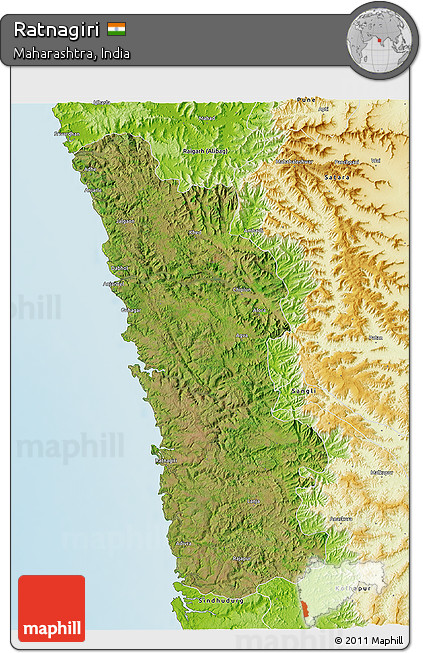 Satellite 3D Map of Ratnagiri, physical outside