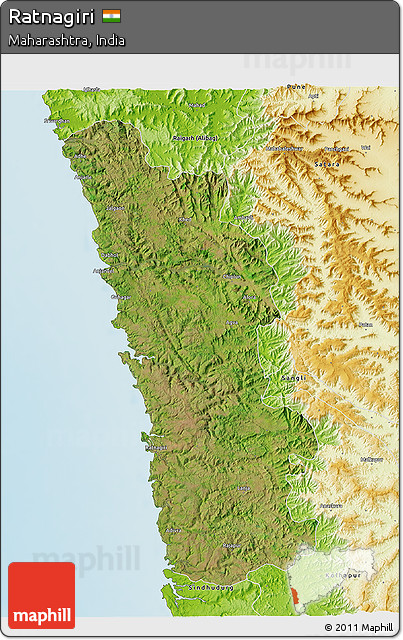 Satellite 3D Map of Ratnagiri, physical outside