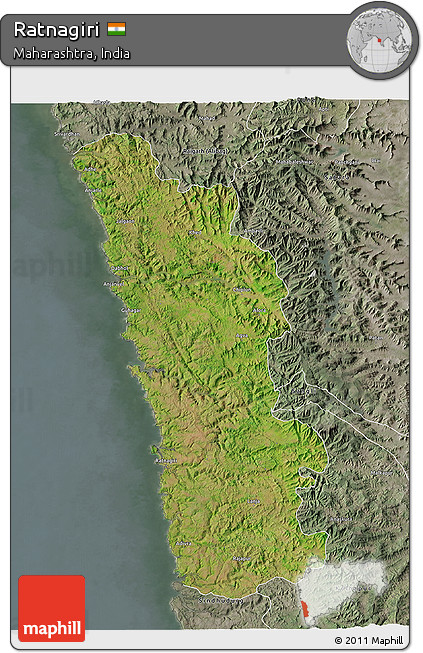 Satellite 3D Map of Ratnagiri, semi-desaturated