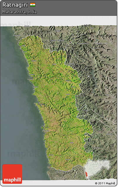 Satellite 3D Map of Ratnagiri, semi-desaturated