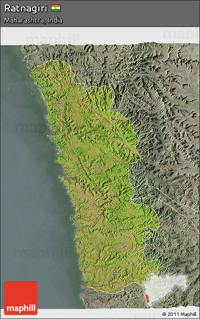 Satellite 3D Map of Ratnagiri, semi-desaturated