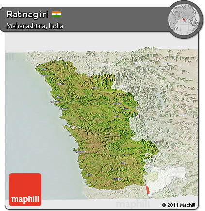 Satellite Panoramic Map of Ratnagiri, lighten