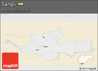 Classic Style 3D Map of Sangli, single color outside