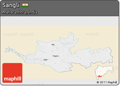 Classic Style 3D Map of Sangli, single color outside