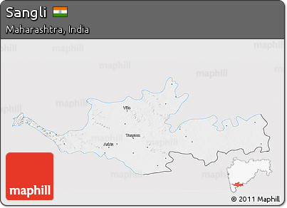 Silver Style 3D Map of Sangli, single color outside