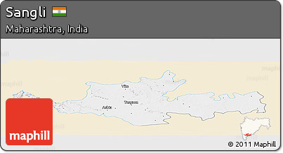 Classic Style Panoramic Map of Sangli, single color outside