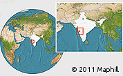 Satellite Location Map of Satara, highlighted country, within the entire country