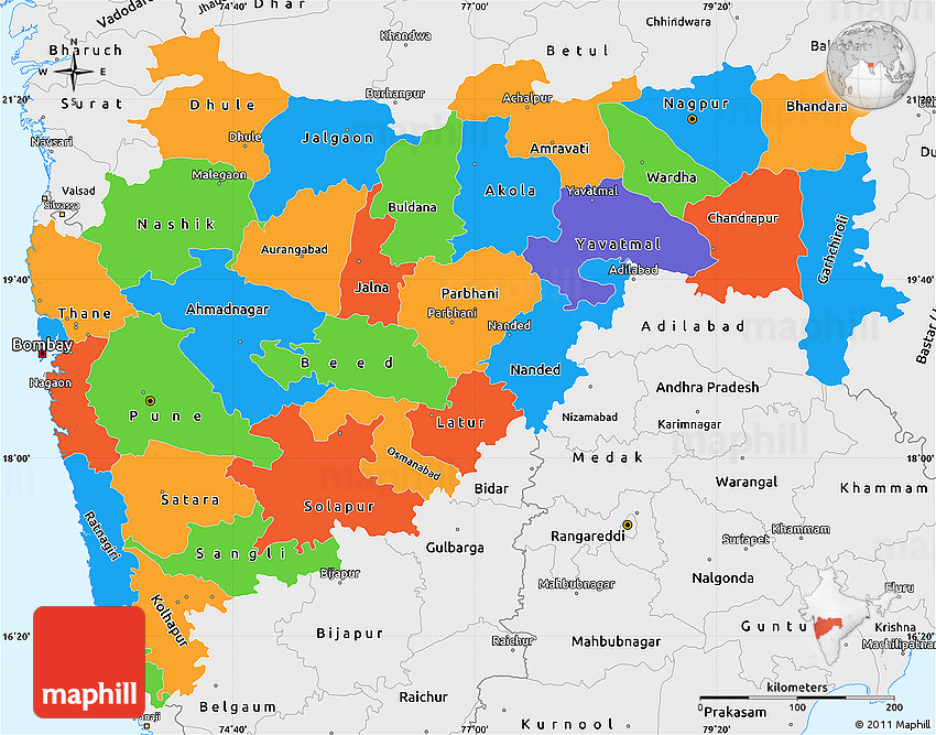 Political Map Of Maharashtra Political Simple Map Of Maharashtra, Single Color Outside, Borders And  Labels