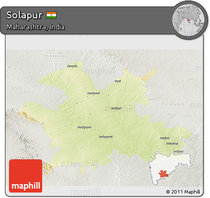 Physical 3D Map of Solapur, lighten, semi-desaturated
