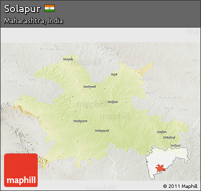 Physical 3D Map of Solapur, lighten, semi-desaturated