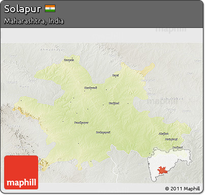 Physical 3D Map of Solapur, lighten, semi-desaturated
