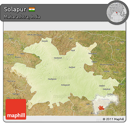Physical 3D Map of Solapur, satellite outside