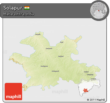 Physical 3D Map of Solapur, single color outside