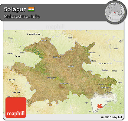 Satellite 3D Map of Solapur, physical outside