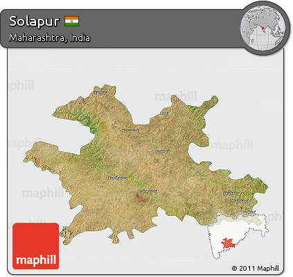 Satellite 3D Map of Solapur, single color outside