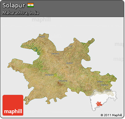 Satellite 3D Map of Solapur, single color outside