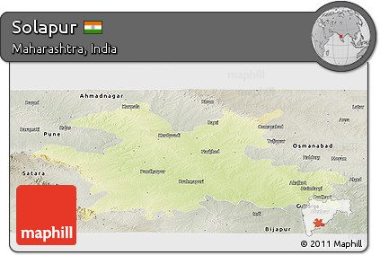 Physical Panoramic Map of Solapur, semi-desaturated