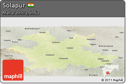 Physical Panoramic Map of Solapur, semi-desaturated