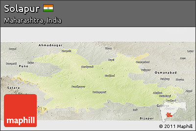 Physical Panoramic Map of Solapur, semi-desaturated