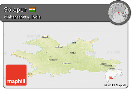 Physical Panoramic Map of Solapur, single color outside