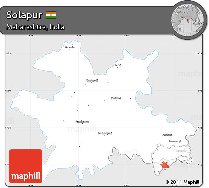 Silver Style Simple Map of Solapur, single color outside