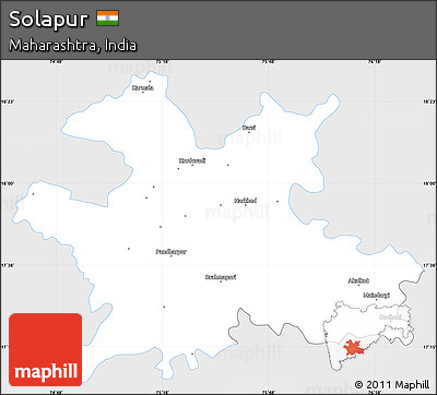 Silver Style Simple Map of Solapur, single color outside