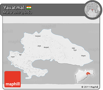 Gray 3D Map of Yavatmal, single color outside