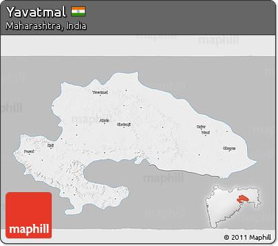Gray 3D Map of Yavatmal, single color outside