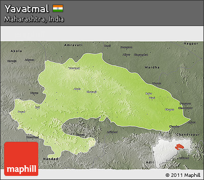 Physical 3D Map of Yavatmal, darken, semi-desaturated