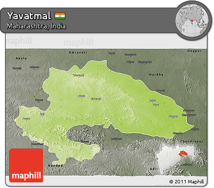 Physical 3D Map of Yavatmal, darken, semi-desaturated