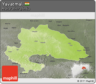Physical 3D Map of Yavatmal, darken, semi-desaturated
