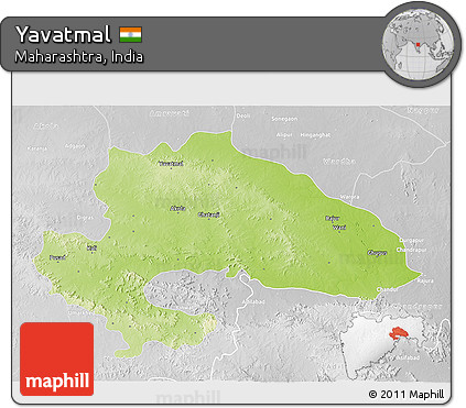 Physical 3D Map of Yavatmal, lighten, desaturated
