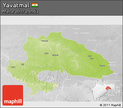 Physical 3D Map of Yavatmal, lighten, desaturated