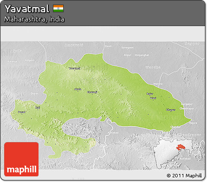 Physical 3D Map of Yavatmal, lighten, desaturated