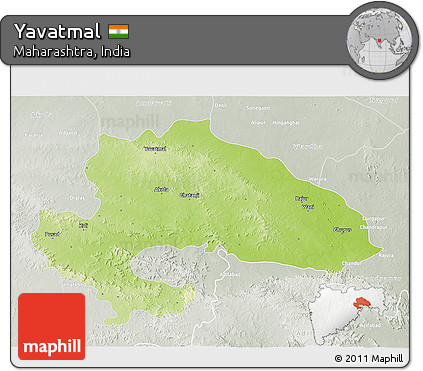 Physical 3D Map of Yavatmal, lighten, semi-desaturated