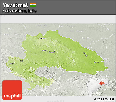 Physical 3D Map of Yavatmal, lighten, semi-desaturated