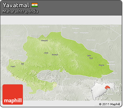 Physical 3D Map of Yavatmal, lighten, semi-desaturated